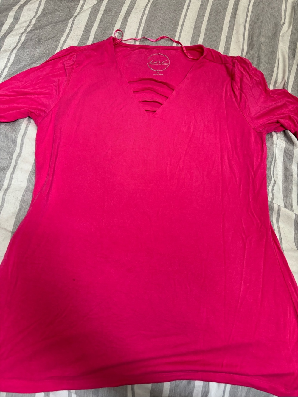 INC International Concepts Hot Pink Cage V-Neck Top - Size XL